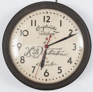 H. B. Valentine Jeweler telechron advertising electric clock, 14'' dia.
