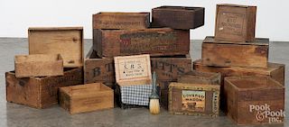 Fourteen miscellaneous wooden shipping advertising boxes, ca. 1900, largest - 8 3/4'' h., 22'' w.