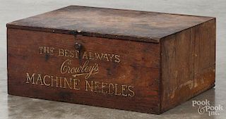 Crowley's Machine Needles oak counter top display case, ca. 1900, with twelve interior drawers