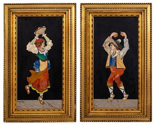 Italian Pietra Dura Plaques with Dancers, Pair