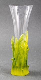 Daum Pate de Verre Green Glass Vase