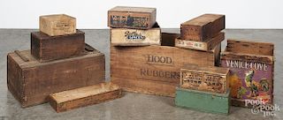 Fourteen wooden advertising shipping boxes, ca. 1900, largest - 27'' w. Provenance: Barbara Hood