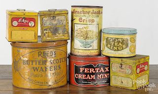 Sixteen advertising tins, 20th c., tallest - 8 1/4''. Provenance: Barbara Hood's Country Store