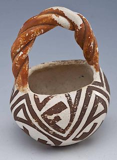 Acoma Pueblo Pottery Vase & Miniature Basket