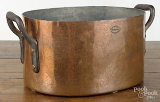 Large Duparquet - New York copper oval stock pot, 19th c., 8 1/2'' h., 16'' w.