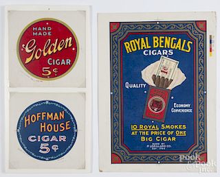 Three cigar printer proofs, ca. 1900, George Schlegel Lithograph Co., to include Hoffman House