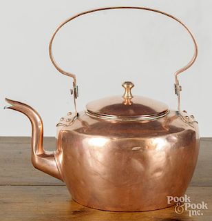 American copper coffee pot, early 19th c., with a goose neck spout and swing handle