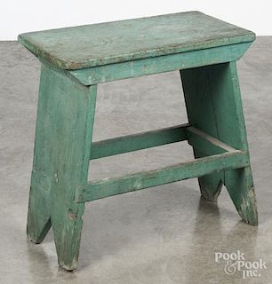 Painted pine bench, 19th c., retaining an old green surface, 20 1/2'' h., 20'' w.