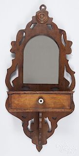 Victorian pine hanging mirrored shelf, late 19th c., with a single drawer, 27 1/2'' h., 13 1/4'' w.