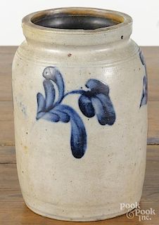 Pennsylvania stoneware jar, 19th c., with cobalt floral decoration around the shoulder, 9'' h.