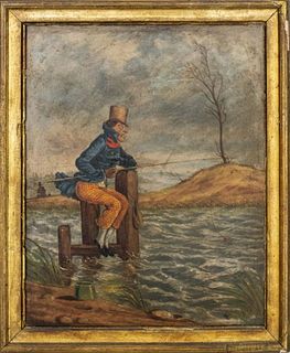 English 19th C. "Fisherman"  Caricature Oil