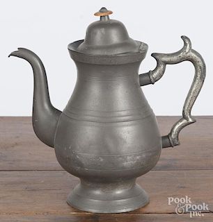 Middletown, Connecticut pewter coffee pot, ca. 1835, bearing the touch of Josiah Danforth, 11'' h.