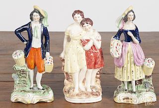 Three Staffordshire figures, 19th c., tallest - 10 1/2''.