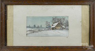 Francis Dyer (American, early 20th c.), watercolor and gouache winter landscape, signed lower right
