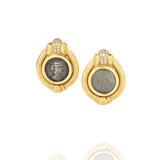 18K and Diamond Coin Earrings