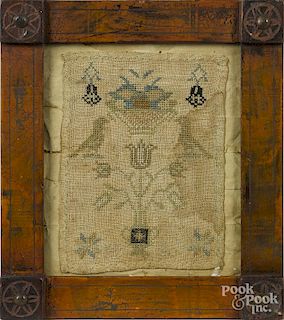 Chester County, Pennsylvania needlework sampler, early 19th c., initialed HS, with birds