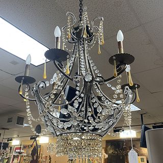 20C Clear & Amber Beaded Crystal Chandelier