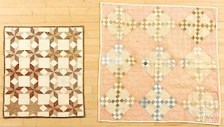 Two Pennsylvania patchwork crib quilts, late 19th c., one is a nine-patch, 39'' x 37"