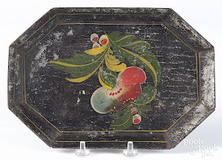 Pennsylvania painted tole tray, 19th c., with floral decoration, 8 3/4'' l., 6'' w.