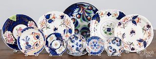 Eleven Gaudy Welsh plates and bowls of various sizes, patterns to include Sea Horse, Pinwheel, Venus