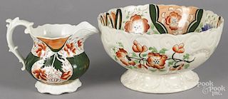 Harmony pattern Gaudy Welsh footed punch bowl, 6'' h., 11 1/2'' dia., and pitcher, 6 1/2'' h.