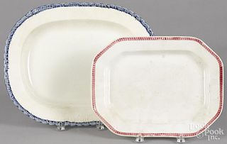 Two Leeds pearlware platters, 19th c., one with a blue feather edge, 16 1/2'' w.