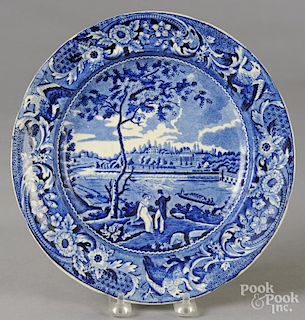 Staffordshire historical blue transfer plate, 19th c., with Fair Mount near Philadelphia scene