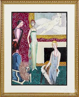 Donald Stanley Wilf (American 1927-2012), gouache, titled Elegant Party People, signed lower right