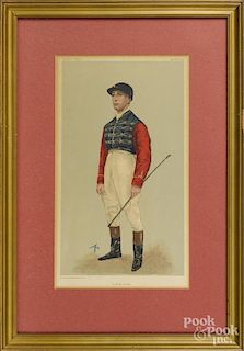 Three Vanity Fair jockey lithographs, by Vincent, Day, & Son, 13 1/2'' x 8''.