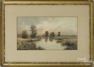 Watercolor landscape, ca. 1900, signed A.T. Ba__, 7 1/2'' x 13 3/4''.