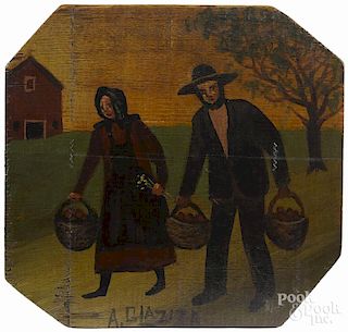 A. Glazier (East Berlin, Pennsylvania 20th c.), oil on board of an Amish man and woman, signed