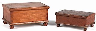 Two dovetailed dresser boxes, 19th c., one cherry, 4 1/4'' h., 8'' w., the other is red stained oak