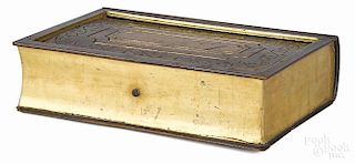 Burled and gilt book-form box, 19th c., 12 1/2'' h., 8 3/4'' w.