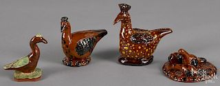 Three contemporary James Nyeste redware whimsical figures, dated 1986 and 1984, tallest - 5''