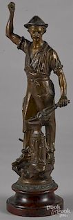Bronze spelter blacksmith statue, ca. 1900, 21 1/2'' h.