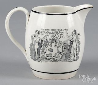 English pearlware pitcher, early/mid 19th c., with double-sided transfer decoration