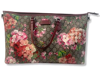 Convertible Zip Tote Blooms Print GG Coated Canvas