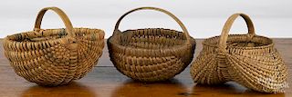 Three splint gathering baskets, 19th c., including one buttocks and two melon baskets, tallest - 7''.