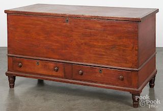 Pennsylvania Sheraton pine dower chest, 19th c., with two drawers, retaining a red wash, 29'' h.