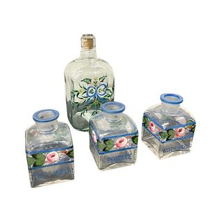 4pc Vintage Hand Painted Glass Apothecary Jars