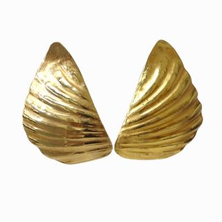 Pr Huge Runway Gold Tone Angel Wing Clip Earrings