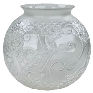 French Lalique Chineese Dragon Crystal Vase