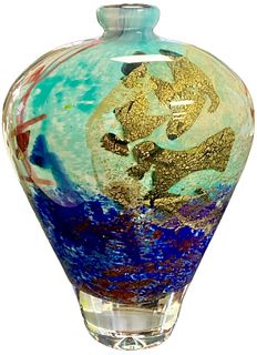 Signed Loumani Art Glass Vase - 1989