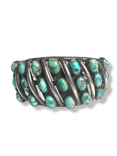 Vintage 3 Row Turquoise Sterling Cuff Bracelet