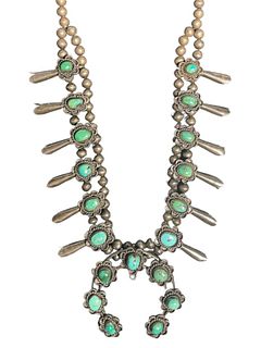 Vintage Turquoise Sterling Squash Blossom Necklace
