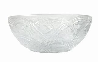 Lalique French Crystal "Pinsons" Finches Bird Bowl