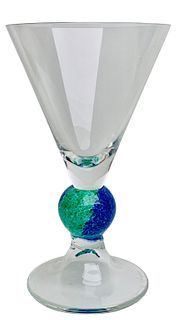 (1) Signed Ball Stem Martini Glass