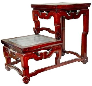 Antique Oriental Style Rose Wood 2 Tier Table