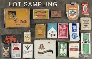 Cigarette labels, tins, and packs, 20th c.