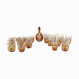 22 Piece French Amber Crystal Decanter Liquor Set